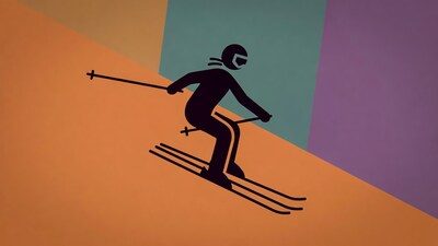 Skier illustration on colorful background