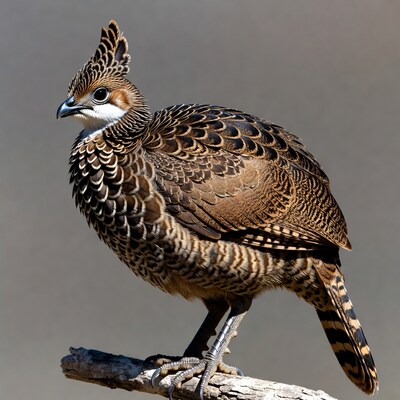 Crested Francolin perched on branch