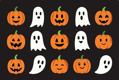 Halloween Pumpkins and Ghosts Clipart