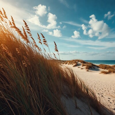 Sea Oats on Beach Dunes at Sunset