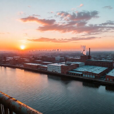 Industrial River at Sunset
