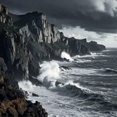 Stormy Cliffs Crashing Waves Ocean