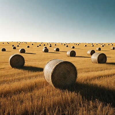 Hay bales in golden wheat field
