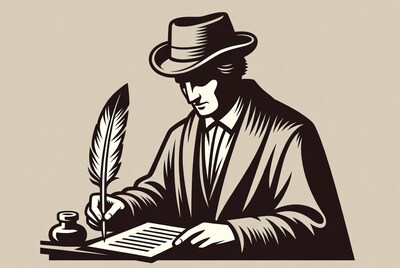 Man writing with quill pen