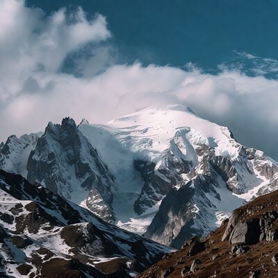 Snowy Mont Blanc Peak with Clouds
