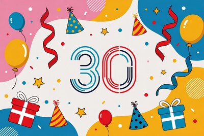 30th Birthday Illustration with Balloons