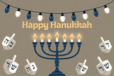 Happy Hanukkah Menorah Dreidels Illustration