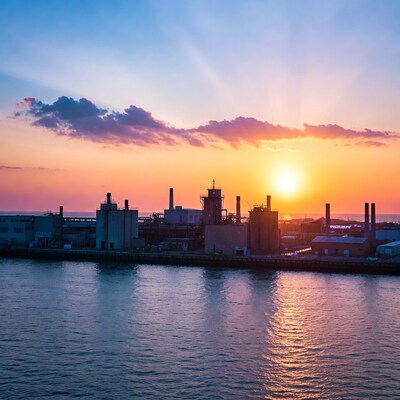 Industrial Factory Sunset by River