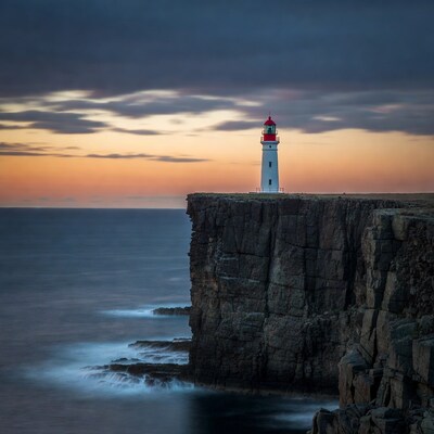 Lighthouse on Cliff at Sunset