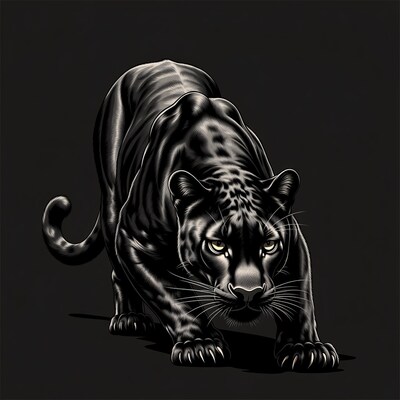 Black Panther Prowling on Dark Background