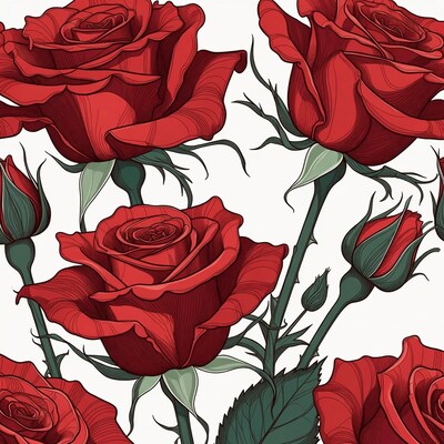 Red Roses Illustration on White Background