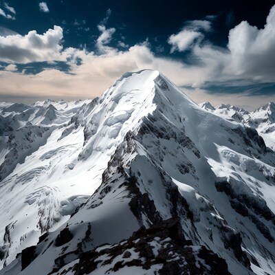 Snowy Mountain Peak with Clouds