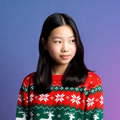 Asian girl in Christmas sweater
