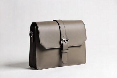 Gray leather crossbody bag