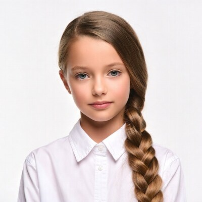 Girl with braid in white shirt