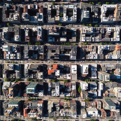 Aerial view of urban city buildings