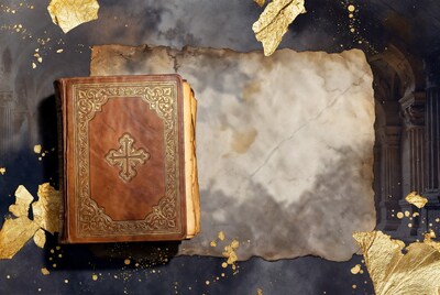 Vintage leather Bible with cross