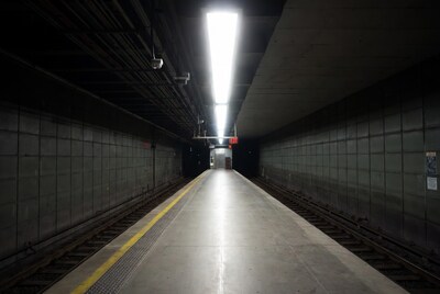 Empty subway platform tunnel