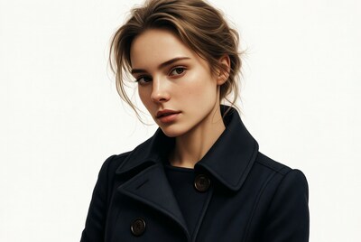 Woman in navy coat closeup