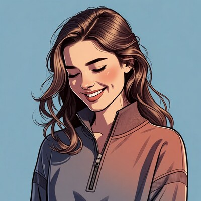 Smiling woman with brown hair illustration