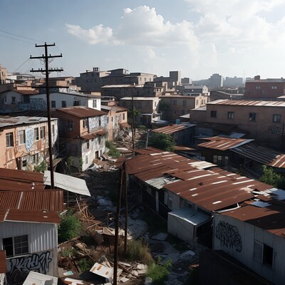 Rundown Slum with Graffiti Roofs