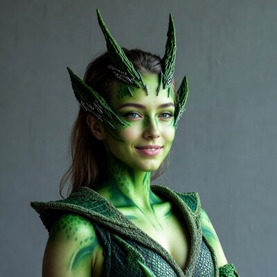 Woman in green orc cosplay costume