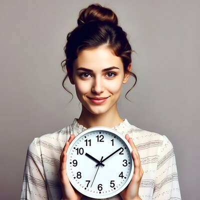 Woman holding white clock