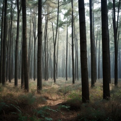 Foggy Pine Forest Path