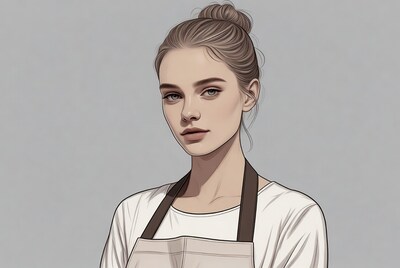 Woman with bun hairstyle wearing apron