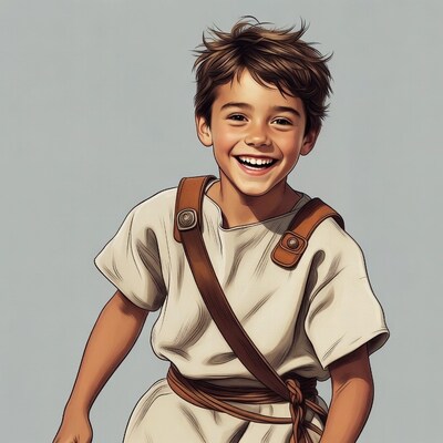 Smiling boy in ancient tunic