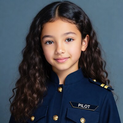 Girl in pilot uniform smiling