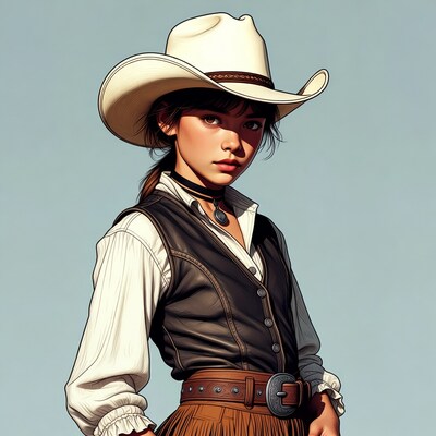 Girl in cowboy hat and vest