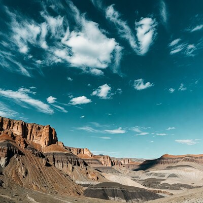Colorful Badlands Cliffs Under Blue Sky
