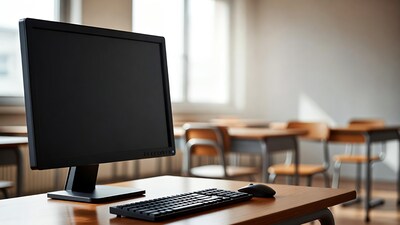 Computer monitor on desk in classroom