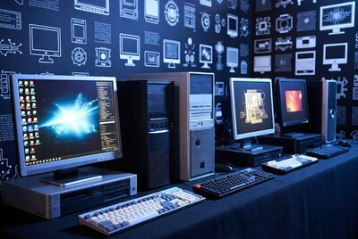 Row of Computers on Table