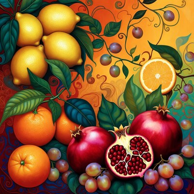 Vibrant Fruit Still Life Illustration