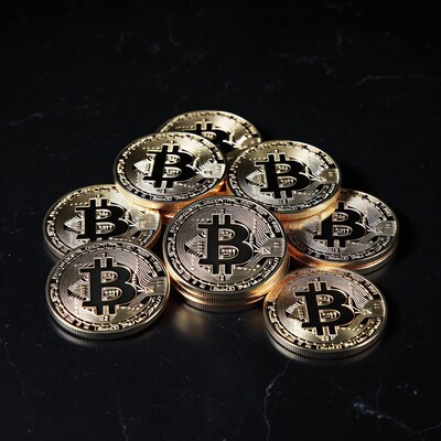 Golden Bitcoin Coins Pyramid