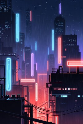 Neon Cyberpunk City Rain Night