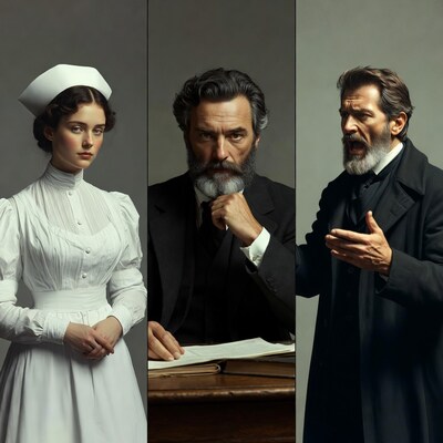 Victorian Nurse Doctor Preacher Portrait Triad