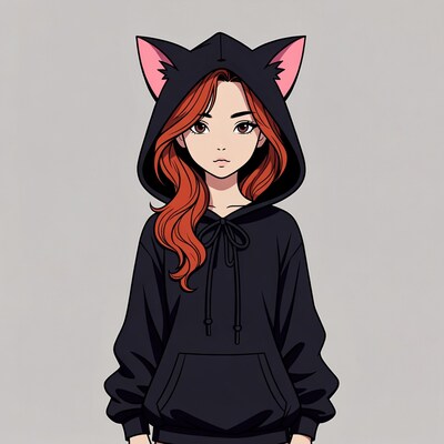 Anime girl in cat ear hoodie