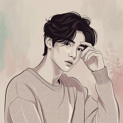 Young man touching chin thoughtfully