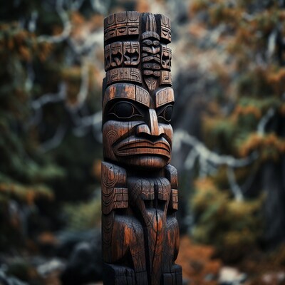 Totem Pole in Forest