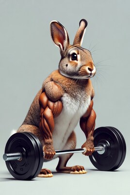 Muscular bunny lifting barbell