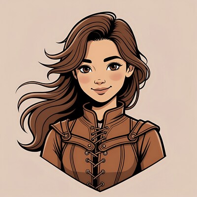 Asian woman in brown fantasy armor