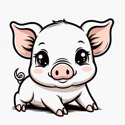 Cute white baby pig illustration