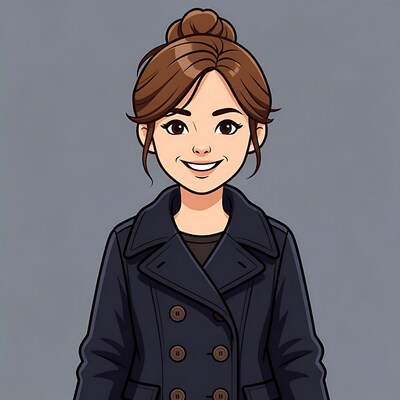 Smiling woman in navy coat illustration