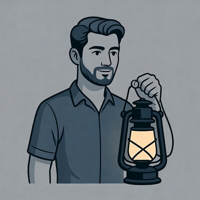 Man holding lantern illustration