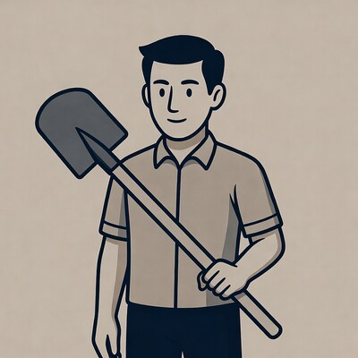 Cartoon man holding shovel