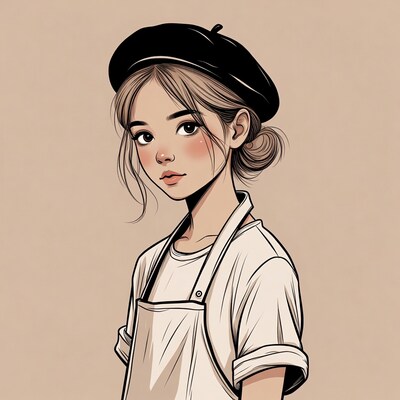 Girl in beret and apron illustration