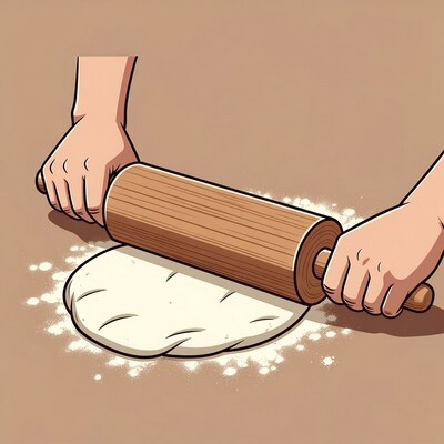 Hands rolling dough with pin